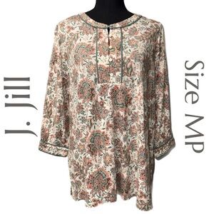 J. Jill - Floral Paisley Blouse - Soft Cotton Boho Peasant - Size Medium Petite